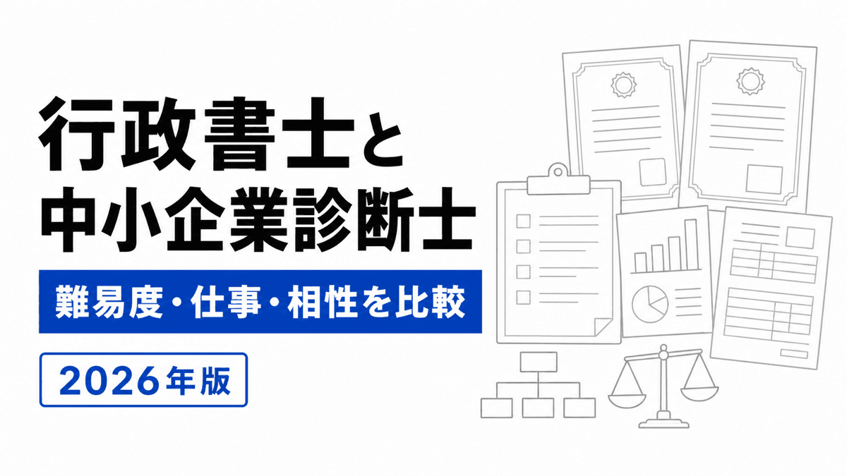 行政書士の六法・許可申請書と中小企業診断士の財務・経営分析表を比較するカバー