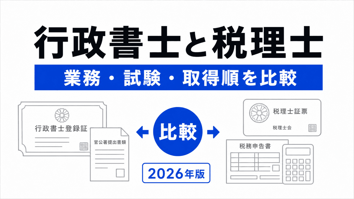 許認可申請書を扱う行政書士と税務申告書を扱う税理士の業務・試験を比較した記事のカバー